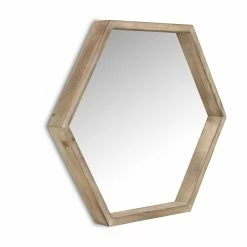 New ✔️ HomeRoots Modern Natural Wood Finish Hexagonal Wall Mirror 🎁 -Dining Room Shop 379820 1