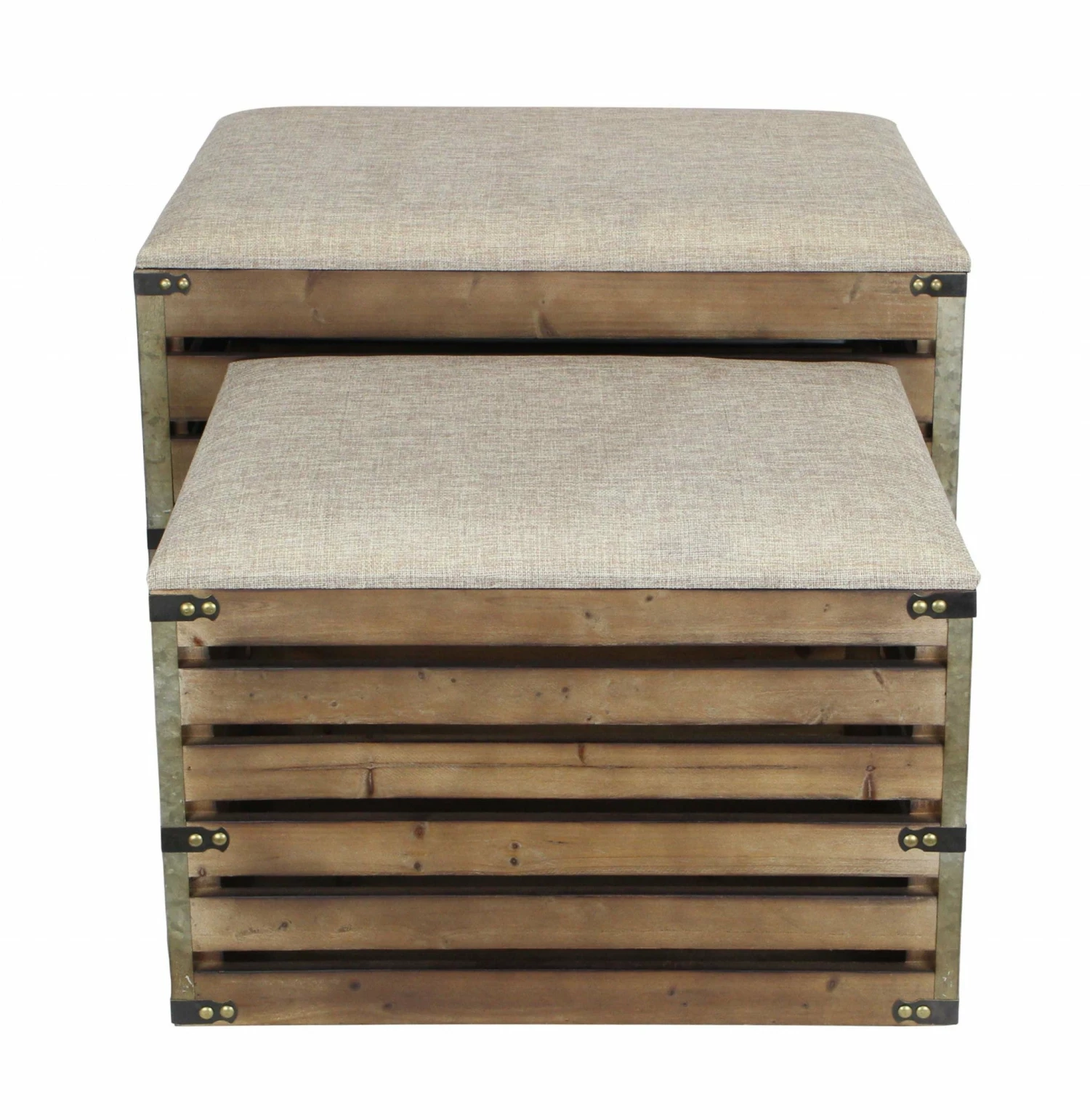 Buy β HomeRoots Square Linen Fabric and Wood Slats Storage Set of 2 Benches π 5 Buy β HomeRoots Square Linen Fabric and Wood Slats Storage Set of 2 Benches π - Image 3