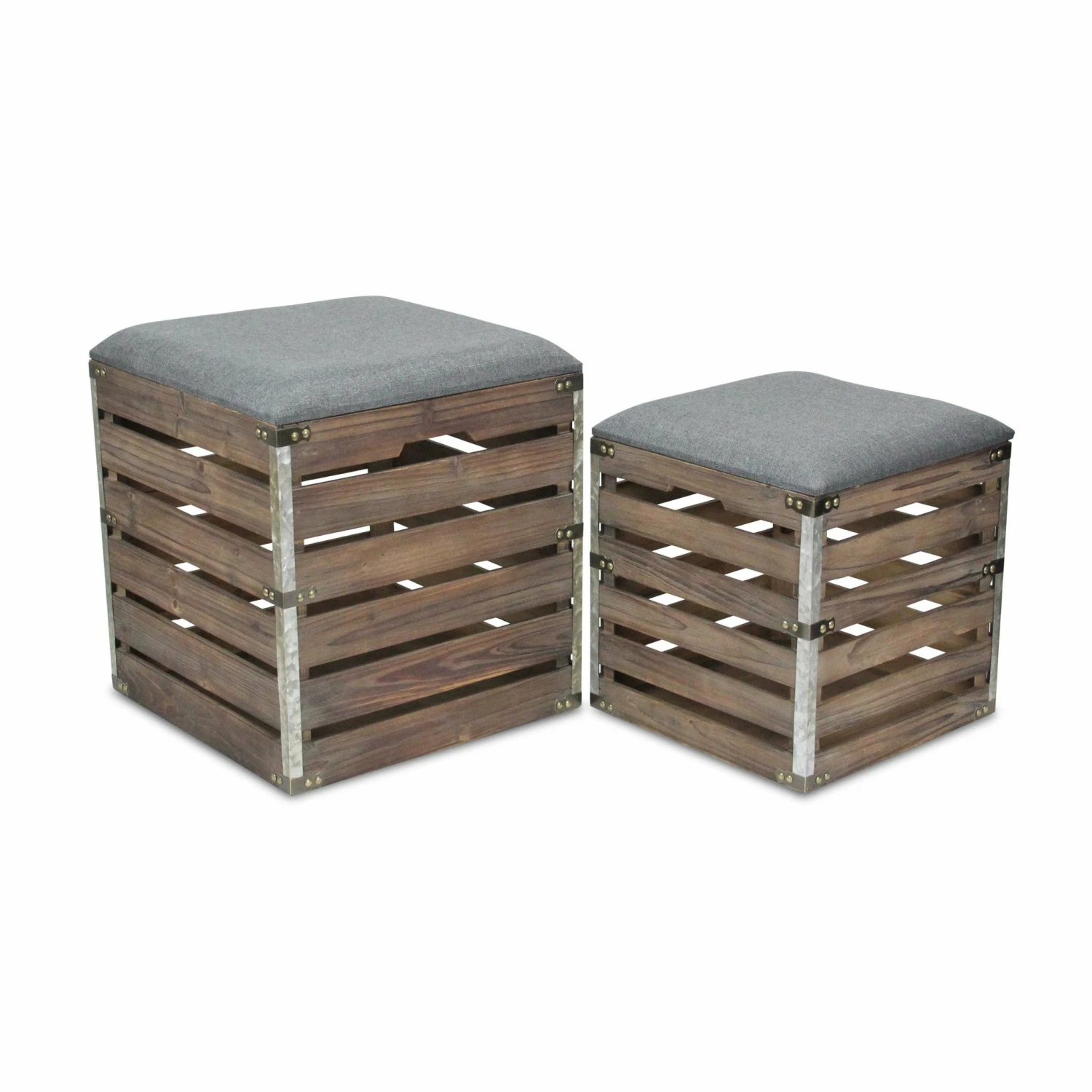 Buy β HomeRoots Square Linen Fabric and Wood Slats Storage Set of 2 Benches π 4 Buy β HomeRoots Square Linen Fabric and Wood Slats Storage Set of 2 Benches π - Image 2