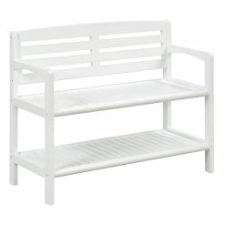 Top 10 🔔 HomeRoots Rectangular with Back and Shelf in Antique White Wood Bench 🔔