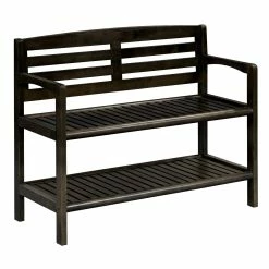 Hot Sale ❤️ HomeRoots Rectangular with Back and Shelf in Espresso Wood Bench ⭐