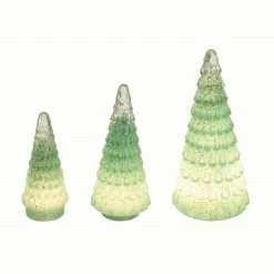 Budget ❤️ Valyria LLC dba Transpac Glass Green 🔔 Christmas Set of 3 Light Up Trees 🧨
