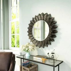 Flash Sale β HomeRoots Black Leaf Round Mirror π