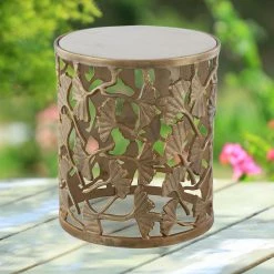 Budget 💯 San Pacific International Ginkgo Leaf Design Antique Gold Aluminum Garden Stool 🔔