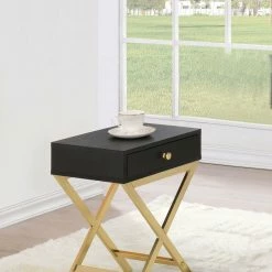 Best Sale 👏 HomeRoots Black Brass Single Drawer Side Table 🤩