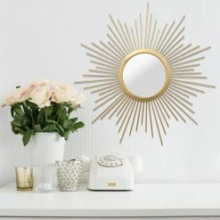 Brand new ⭐ HomeRoots Gold Metal Frame Burst Round Wall Mirror 🎁