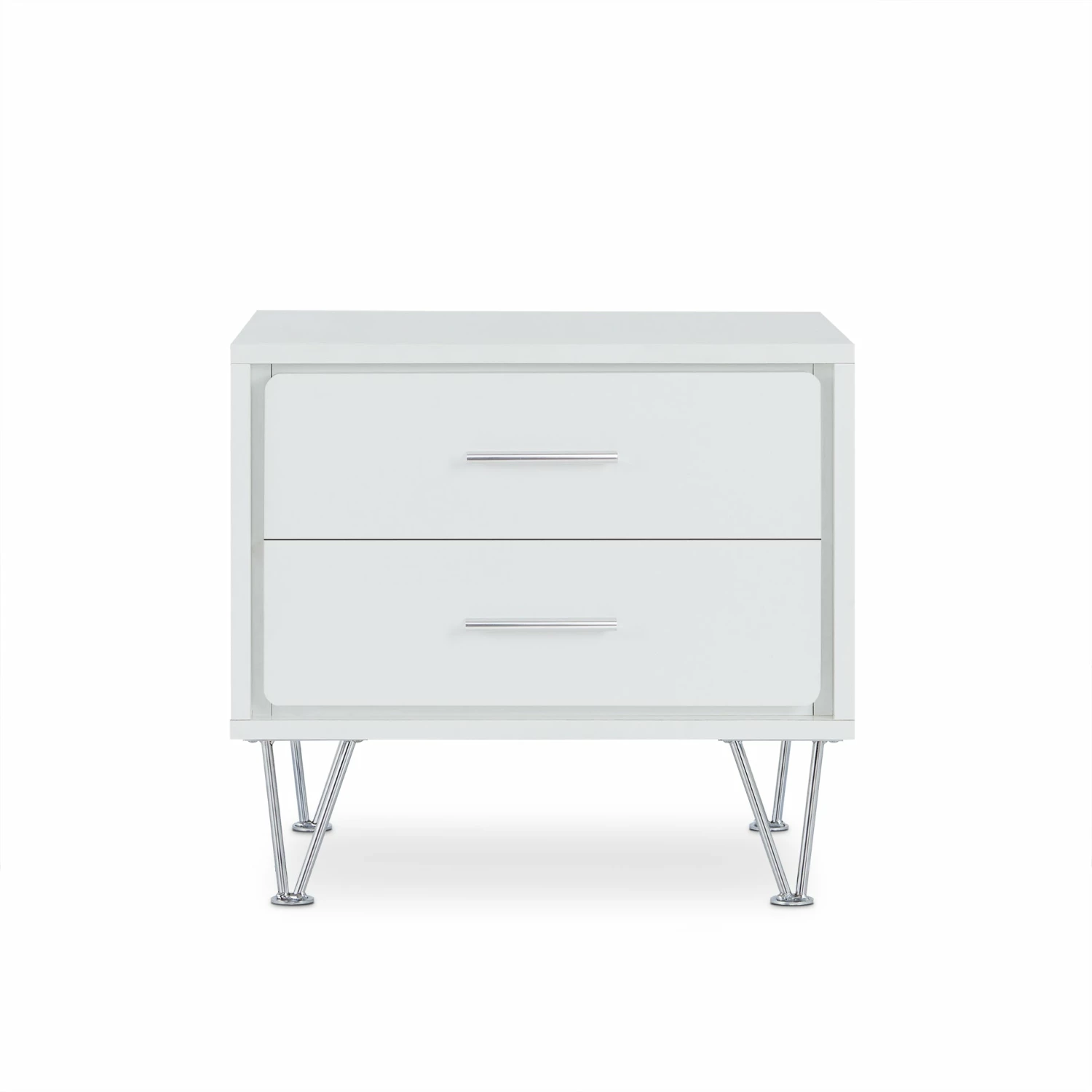 Deals π HomeRoots White Wooden 2-Drawer Chrome Nightstand π― 4 Deals π HomeRoots White Wooden 2-Drawer Chrome Nightstand π― - Image 2