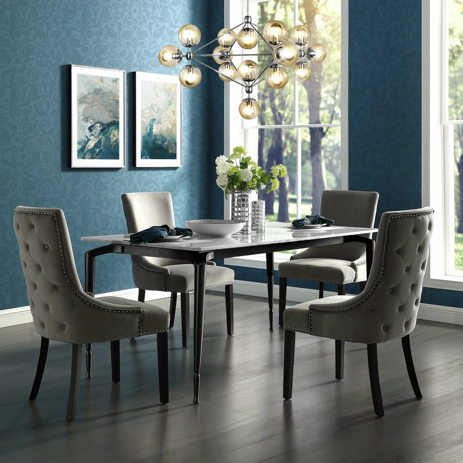 Best Pirce β INSPIREDHOME CO Velvet Back Tufted with Chrome Nailhead Trim Set of 2 Dining Chairs π 4 Best Pirce β INSPIREDHOME CO Velvet Back Tufted with Chrome Nailhead Trim Set of 2 Dining Chairs π - Image 2