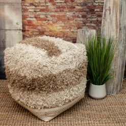 Wholesale β¨ HomeRoots Boho Shaggy Textured Khaki Pouf π