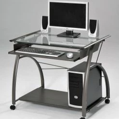 Top 10 π HomeRoots Sleek Pewter and Glass Computer Desk π