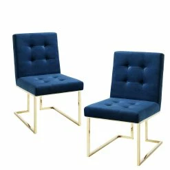 Hot Sale β¨ INSPIREDHOME CO Velvet Button Tufted with Stainless Steel Gold Frame Set of 2 Armless Dining Chairs π₯