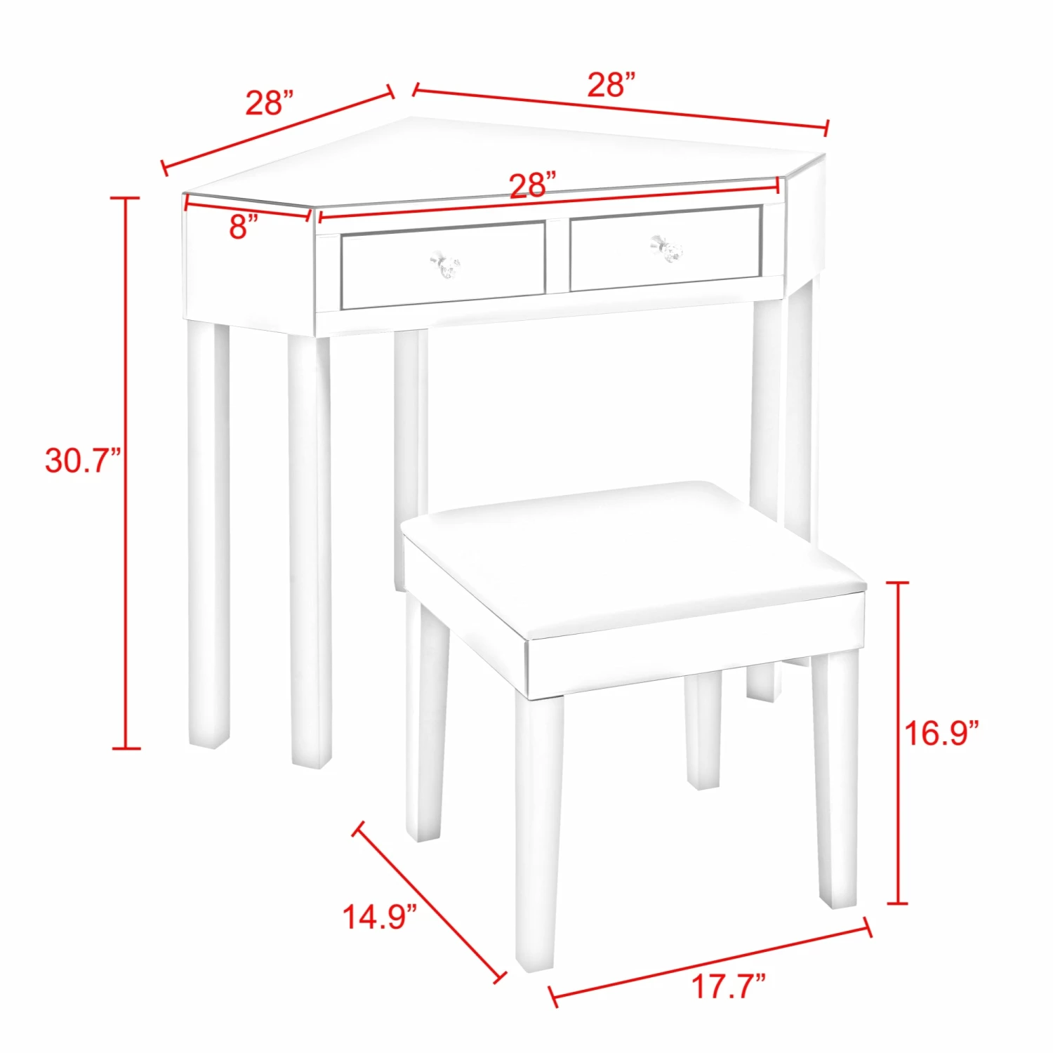 Discount π₯ INSPIREDHOME CO Amaris 2 Drawer Mirrored Corner With Stool Makeup Vanity β 8 Discount π₯ INSPIREDHOME CO Amaris 2 Drawer Mirrored Corner With Stool Makeup Vanity β - Image 6