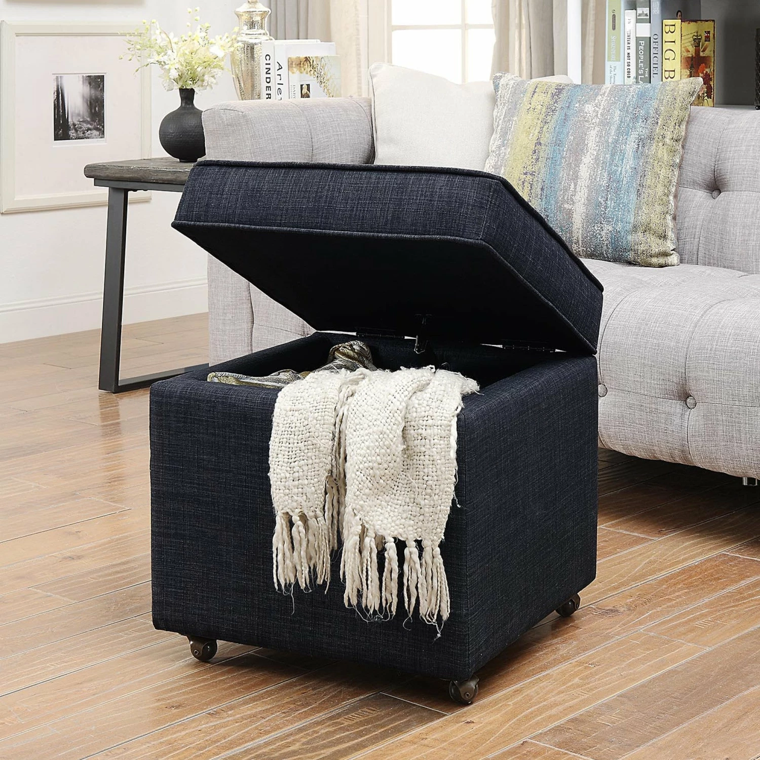 Budget π INSPIREDHOME CO Michael Linen Wheeled Storage Cube Ottoman π 3 Budget π INSPIREDHOME CO Michael Linen Wheeled Storage Cube Ottoman π