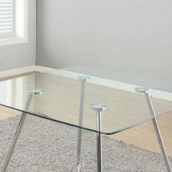 Promo π HomeRoots Chrome Metal and Clear Tempered Glass Dining Table π