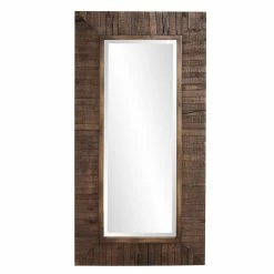 Cheapest 👍 HomeRoots Rectangular Weathered Walnut Stain Strips Mirror 🎉