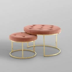 Deals 😀 INSPIREDHOME CO Konan Velvet Cocktail Set of 2 Ottomans ❤️