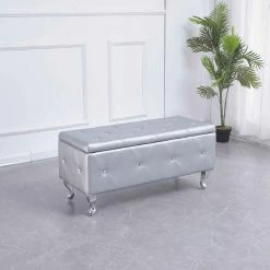 Best deal 🔔 HomeRoots Storage Silver Tufted Bench 🥰
