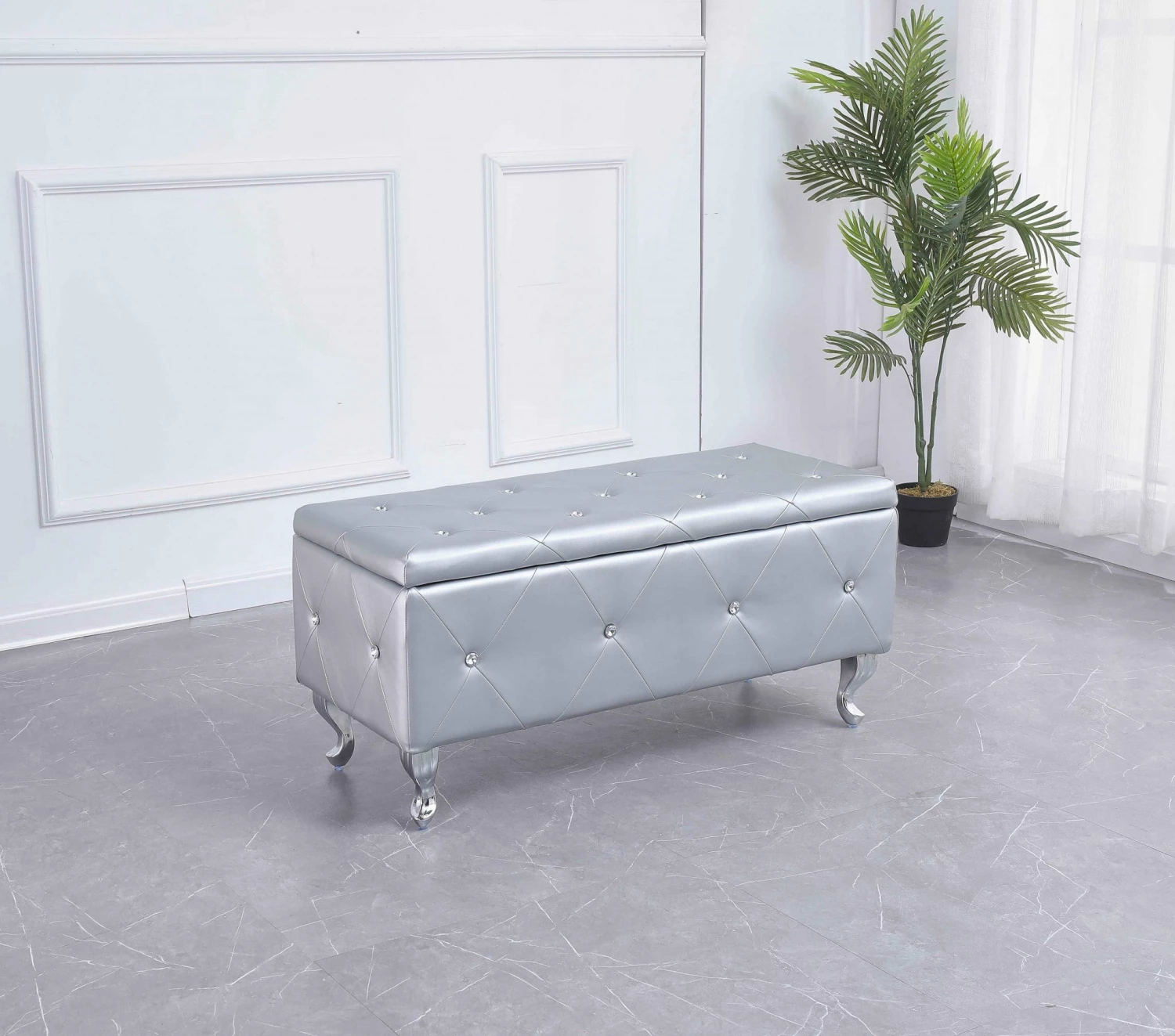Best deal π HomeRoots Storage Silver Tufted Bench π₯° 2 Best deal π HomeRoots Storage Silver Tufted Bench π₯°