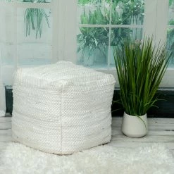 Best Pirce π HomeRoots Chic Chunky Textured White Pouf π₯°