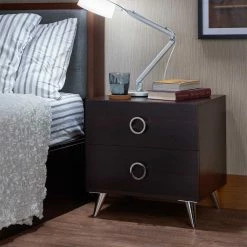 Budget 🤩 HomeRoots Black Chrome 2-Drawer Nightstand 🎁