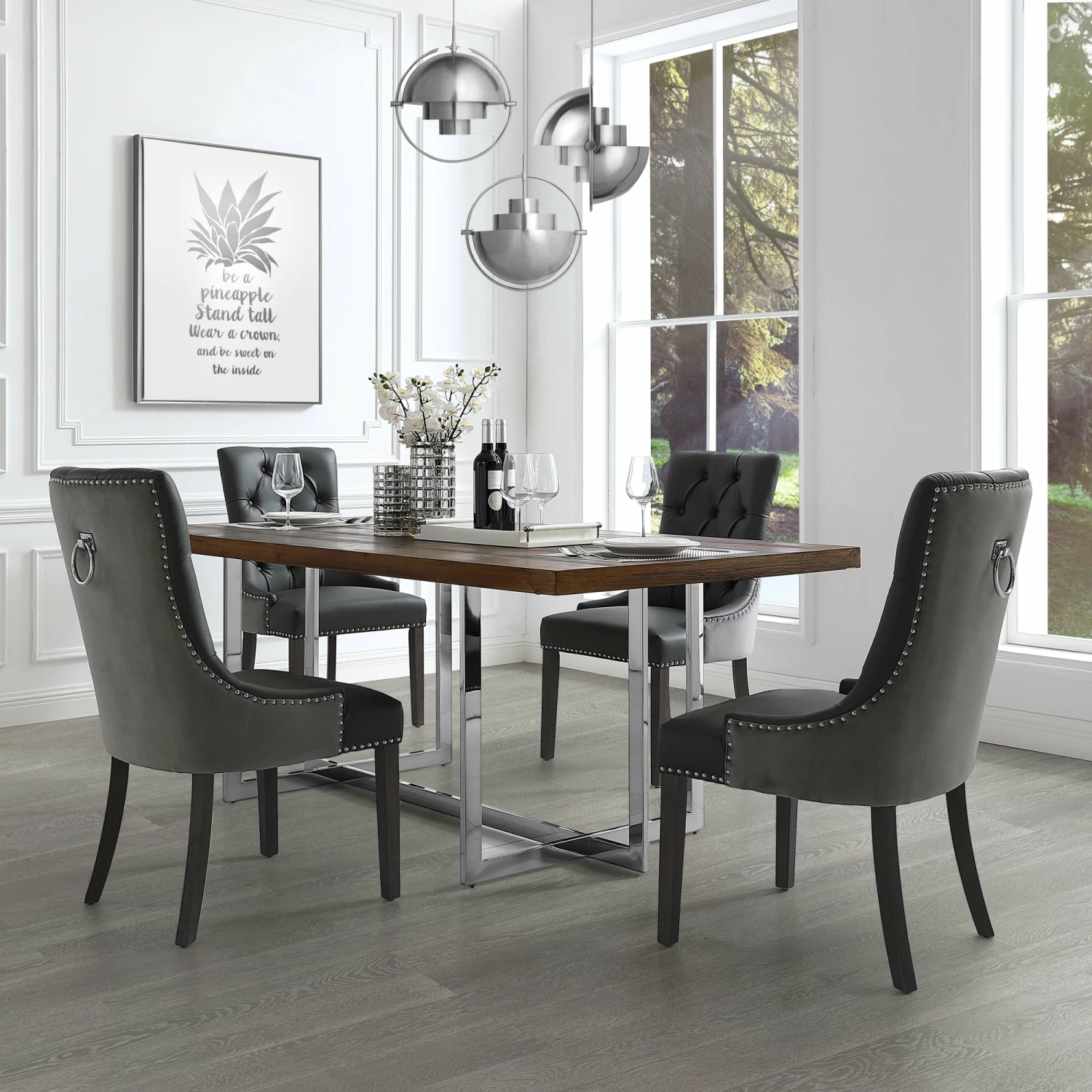 Deals ✔️ INSPIREDHOME CO Leather PU Front Tufted with Chrome Nailhead & Knob Set of 2 Dining Chairs ⭐ 4 Deals ✔️ INSPIREDHOME CO Leather PU Front Tufted with Chrome Nailhead & Knob Set of 2 Dining Chairs ⭐ - Image 2