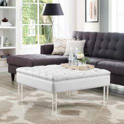 New 🎁 INSPIREDHOME CO Stella Faux Leather Tufted Ottoman ✨ -Dining Room Shop r6qtvo15nwgugxnlnctm