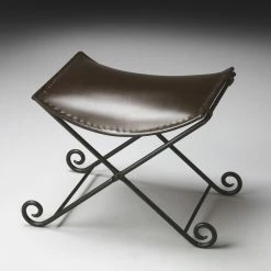 Discount π HomeRoots Dark Brown Leather and Metal Stool βοΈ