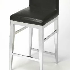 Promo 🧨 HomeRoots Stainless Steel and Black Faux Leather Counter Stool 🎁