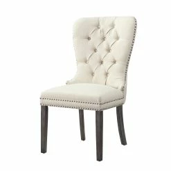 Promo ✨ INSPIREDHOME CO Linen Tufted with Door Knob and Chrome Nailheads Set of 2 Dining Chairs 👍