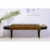 Coupon 🔔 HomeRoots Warm Brown Leather and Solid Wood Bench 🌟 -Dining Room Shop v7s7khkvcl61il8b59g6