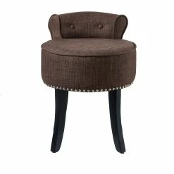 Hot Sale 🥰 INSPIREDHOME CO Taylor Linen With Rolled Back And Nailhead Trim Vanity Stool 😍