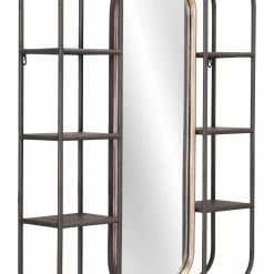 Best Sale ⭐ HomeRoots Industrial Gray Shelf with Gold Mirror ⭐
