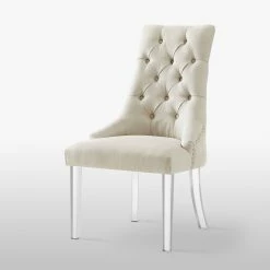 Discount π INSPIREDHOME CO Linen Button Tufted Armless Acrylic Leg Set of 2 Dining Chairs β
