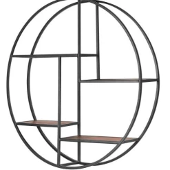 Buy 👍 TX USA Corporation Round Wood and Black Metal Wall-Mount Bookshelf 🛒